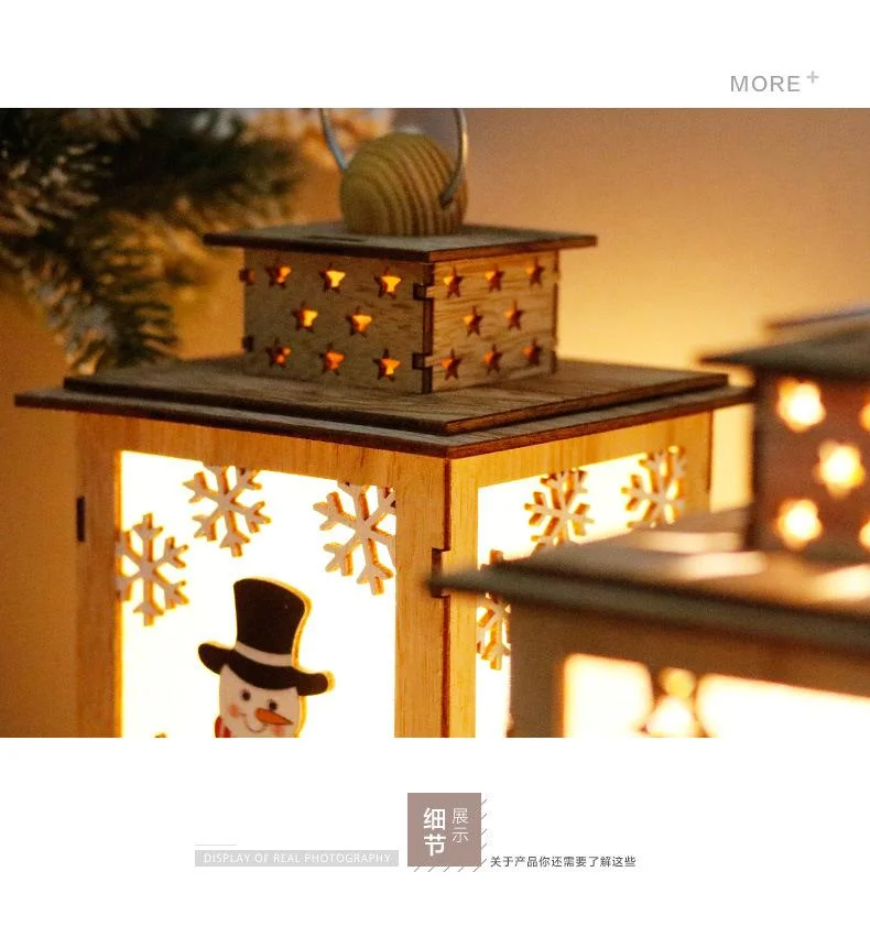 Wooden Hanging LED Candle Lantern for Christmas Ornament