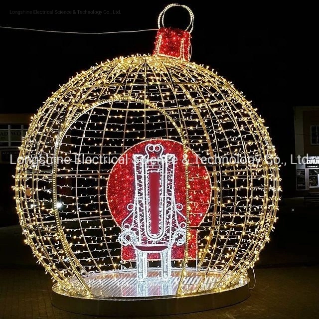 Outdoor Christmas Ornament Light 3D Giant Walk Through Ball Motif Light for Shopping Mall Decoration