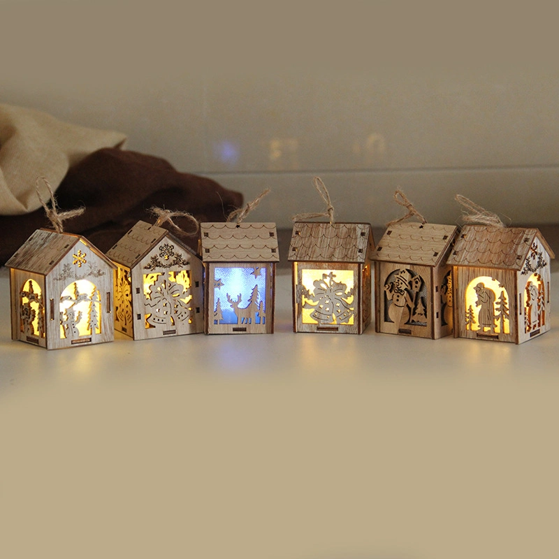 Christmas Wooden Candle Lanterns Decorative Wood LED Lighting