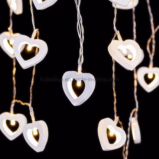 Amor de madera en forma de corazón con pilas de luces LED de cadena para el Día de San Valentín, el Día de la Madre y la boda Deco