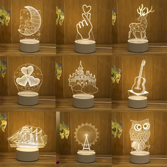 Lámpara de mesa de galaxia de estrella de cristal tallada en 3D, Base de madera, decoración de habitación de regalo, luz LED nocturna