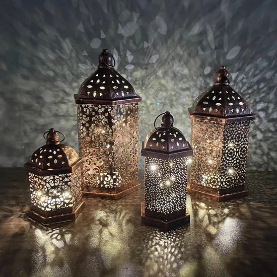 Adornos de fiesta Eid Mubarak, linterna de madera, linterna LED de Ramadán musulmán, decoración de fiesta