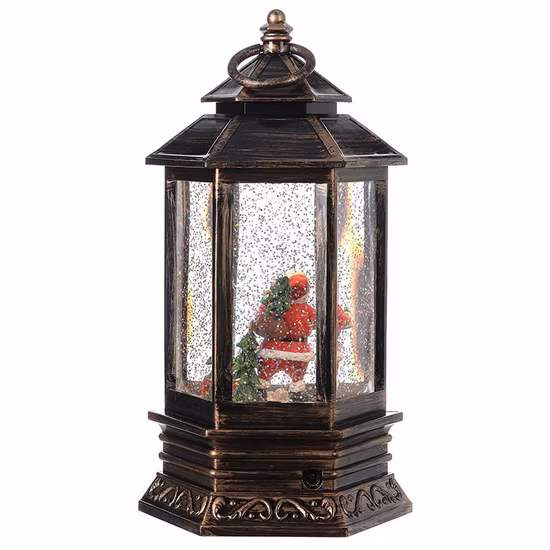 Divertida decoración navideña, lámpara colgante, linterna LED de nieve navideña con Papá Noel