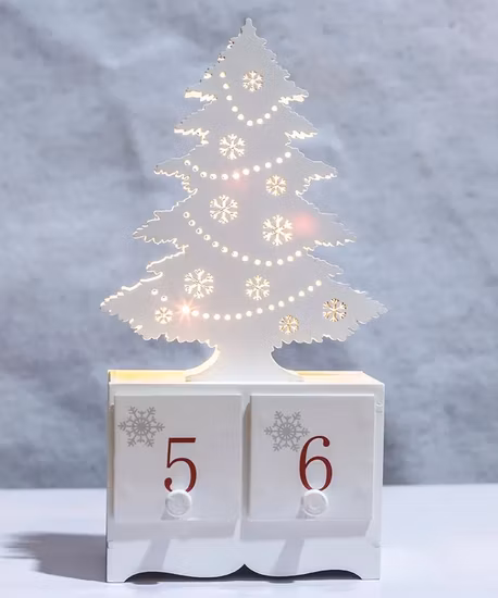 Luz LED de calendario con árbol de Navidad, decoración artesanal de madera