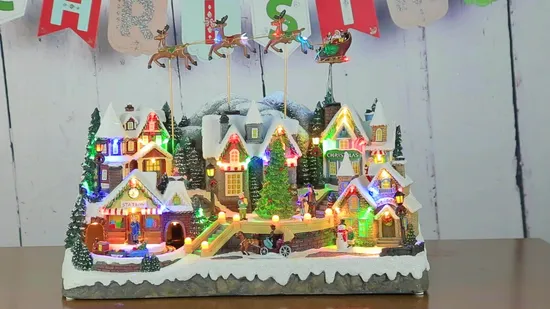 Adorno interior navideño iluminado con LED musical con escena de habitación de Papá Noel y Cascanueces